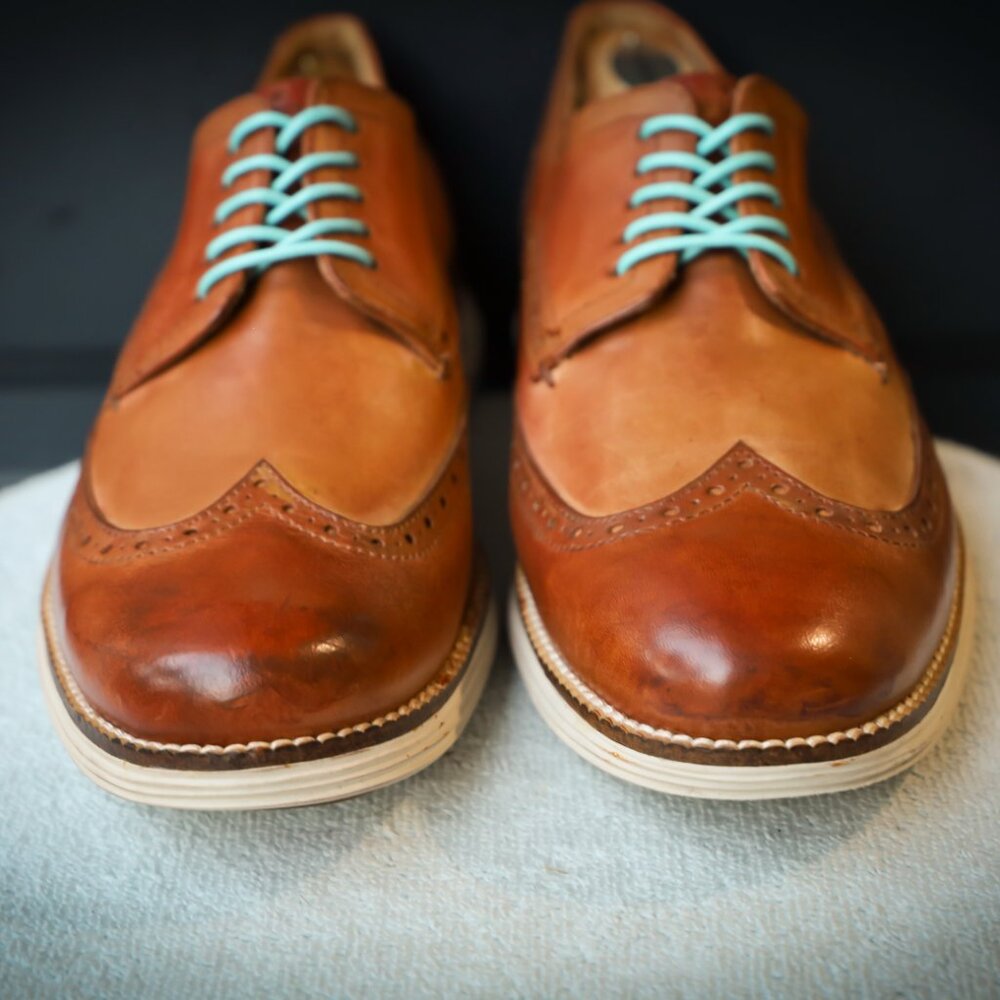 SALE - Cole-Haan 8.5-M Brown Wingtip Derby Mens Dress Shoes - Picture 2 of 12